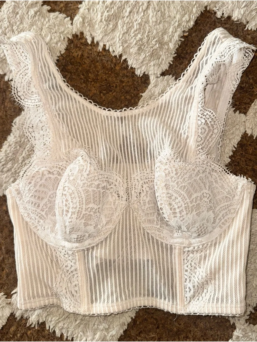 Sheer Lace White Corset Bra Top 32B / Victorias Secret